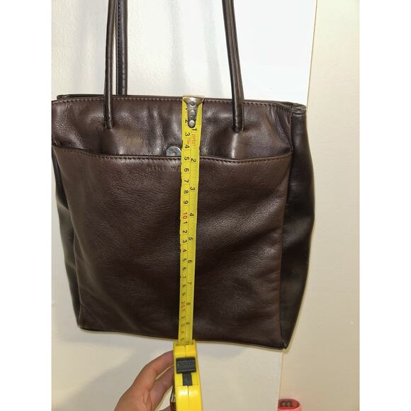 Two Tone Brown Nine West Shoulder Bag Tote Genuine Leather Smooth Magnetic Top - Picture 10 of 11